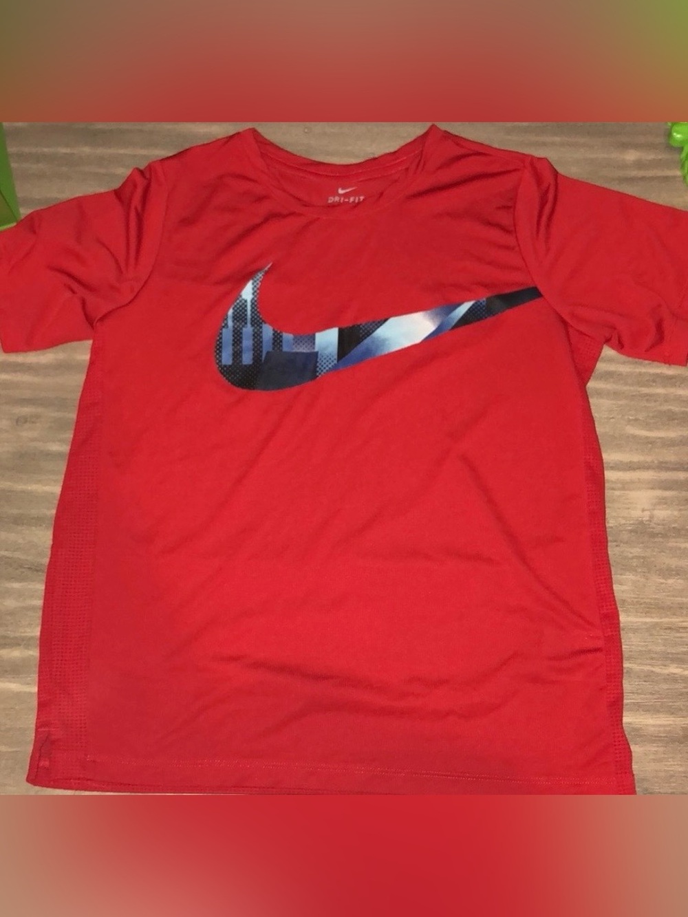 Nike Red Short Sleeve Dri-FIT Tee with Black/Blue Swoosh